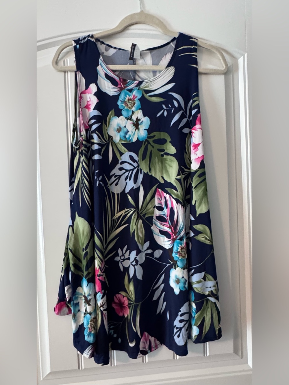 Floral A-Line Midi Dress With Pockets, Navy And Tropical Print